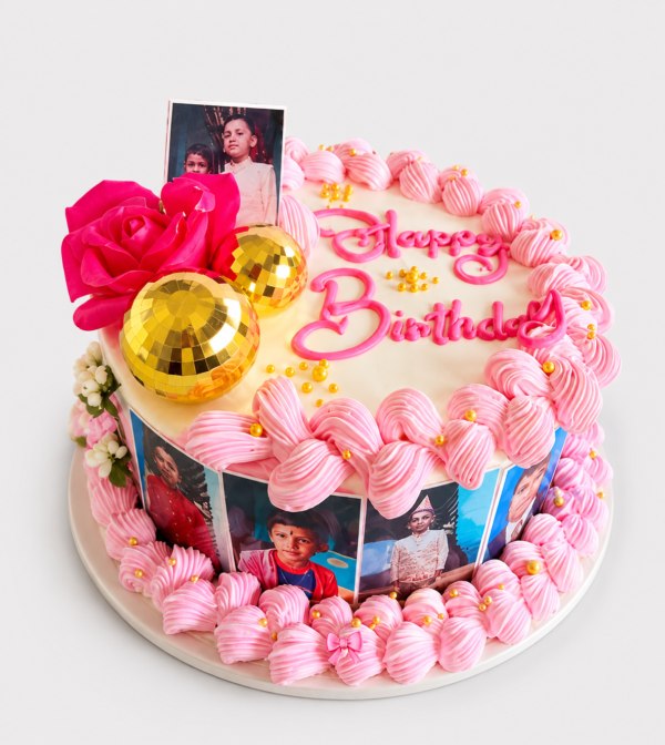 Personalized Pink Photo Birthday Cake